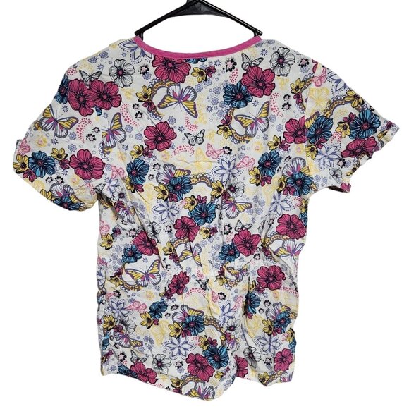 Scrubology Scrub Top Womens Size XS White Floral Short Sleeve Medical Uniform - Picture 2 of 3